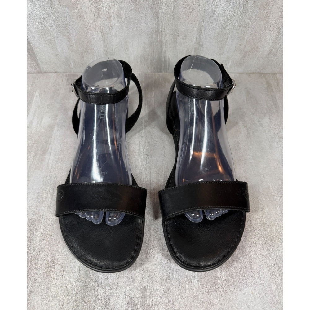 Born Womens Black Leather Ankle Strap Flat Sandals F46203 Size 12M